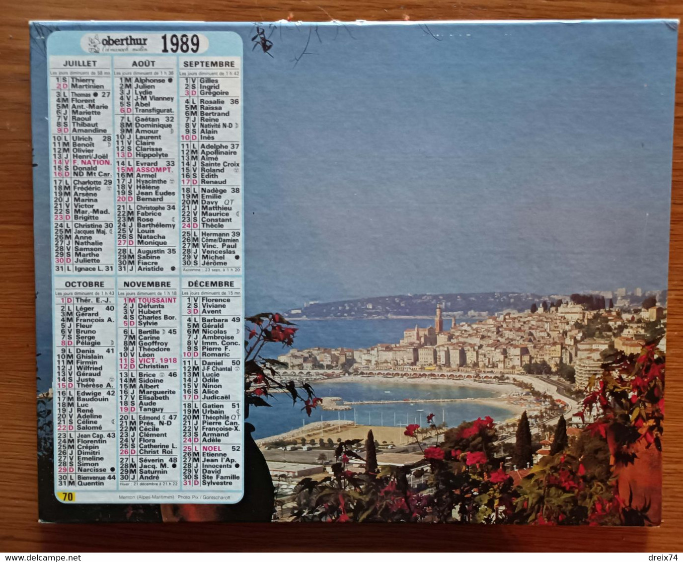 FRANCE Calendrier Almanach 1989 Menton Gerberoy - Grand Format : 1981-90