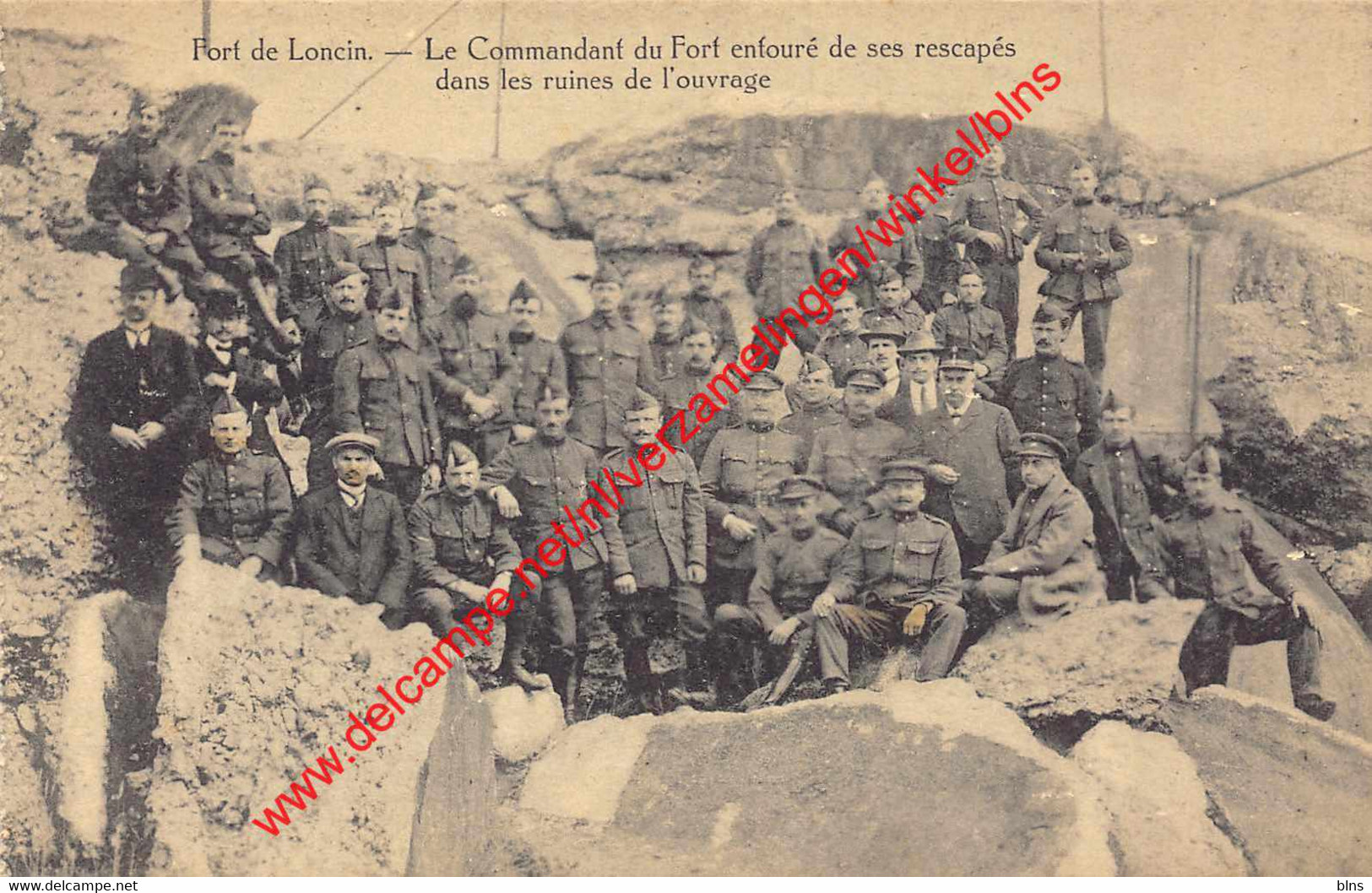 Fort De Loncin - Le Commandant Du Fort Entouré De Ses Rescapés Dans Les Ruines De L'ouvrage - Loncin Ans - Ans
