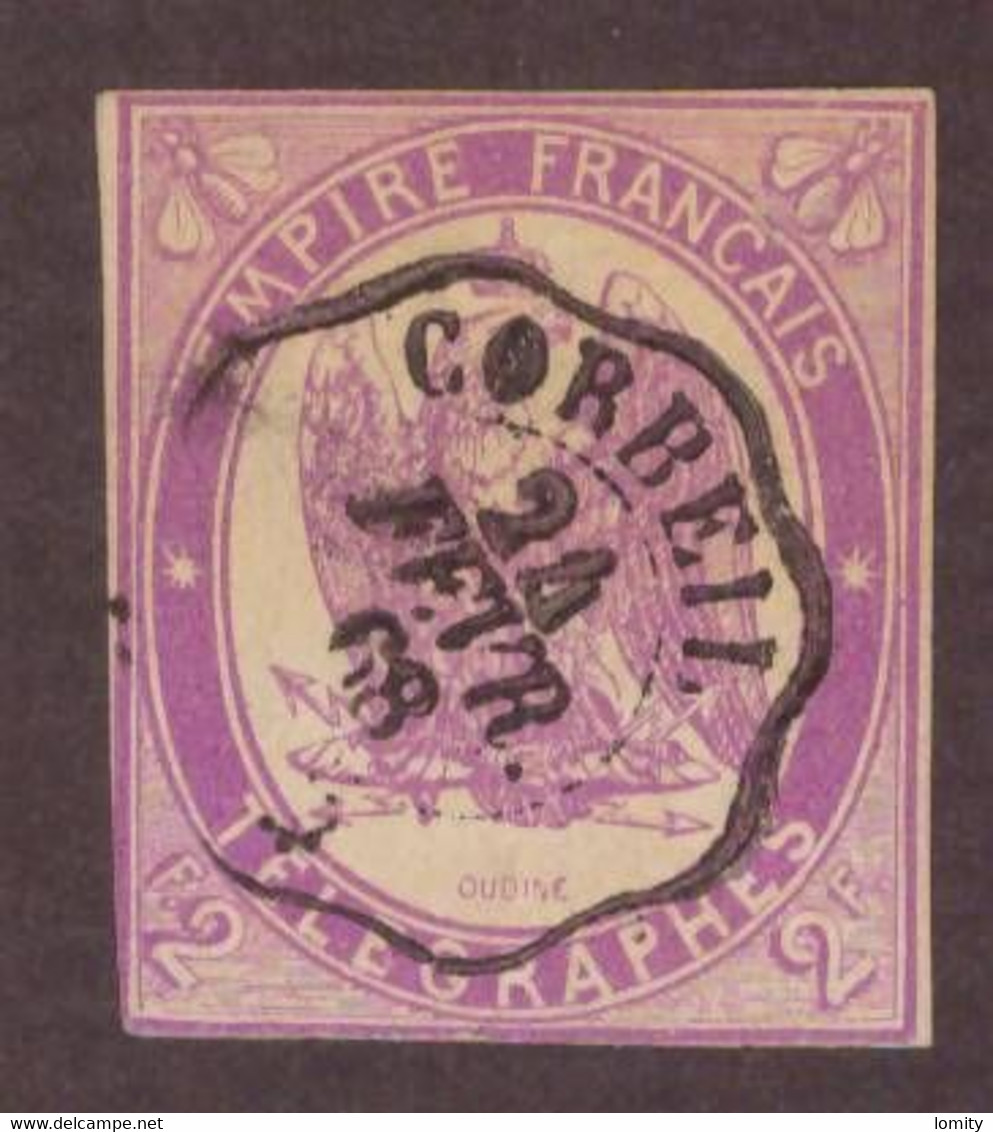 France Telegraphe Telegraphes Empire Français N°4 Filet Touché à Gauche Cote 225€ Cachet Corbeil 1868 - Telegramas Y Teléfonos