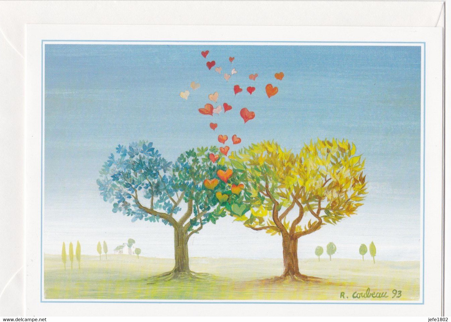 Postogram 75 / 94 - Verstrengeling - R. Coubeau - Trees - Hearts ... - Postogram