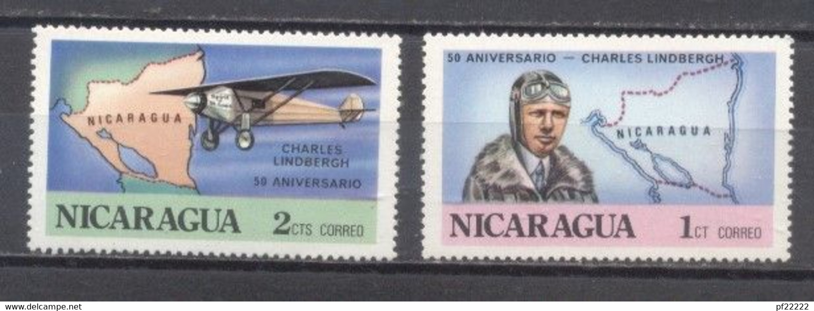 Nicaragua, 1977,50º Aniversario De Charles Lindeberg,  Nuevos - Chile