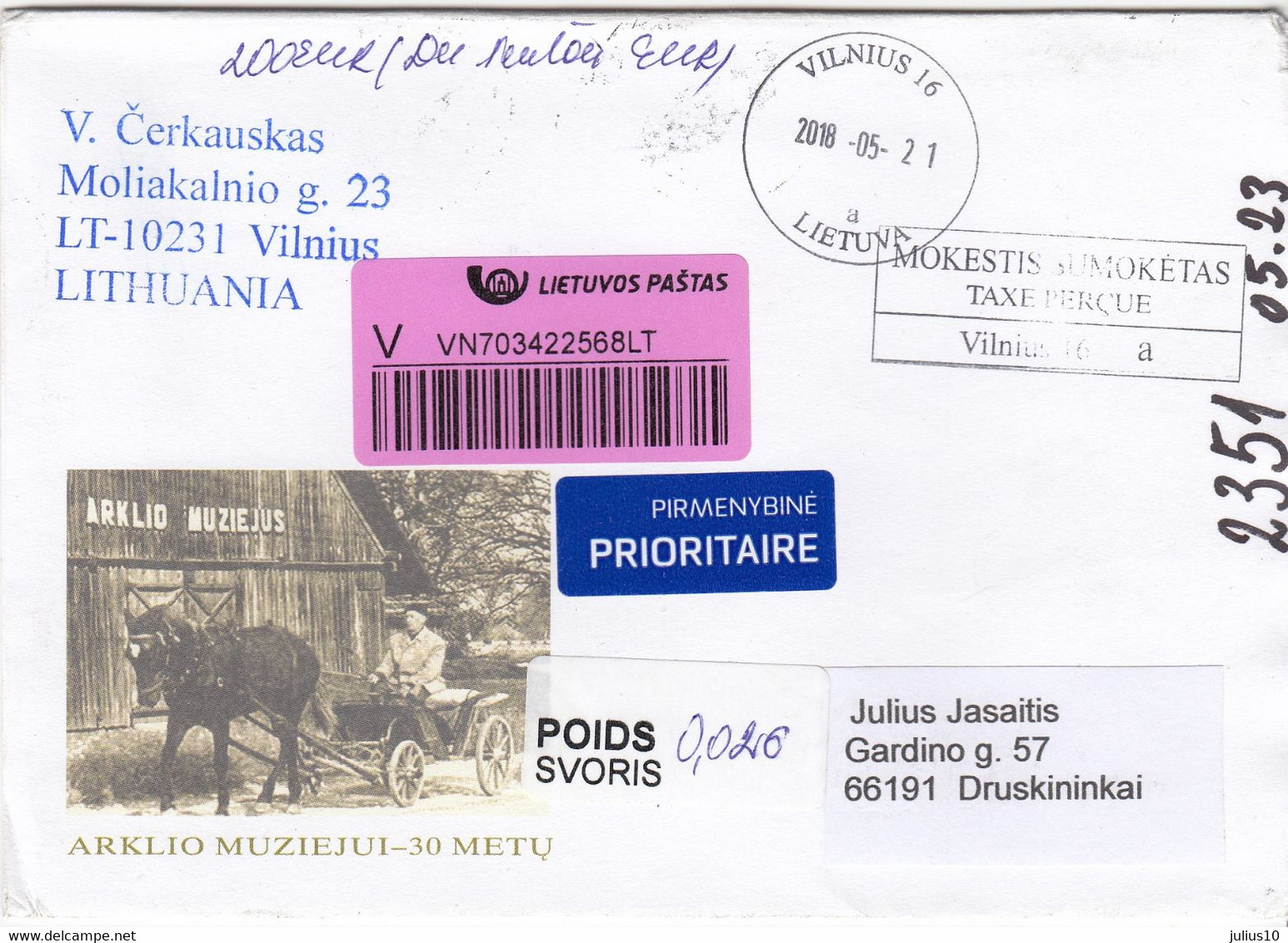 LITHUANIA Cover 2018 Cover Sent From Vilnius To Druskininkai Horses #27194 - Litauen