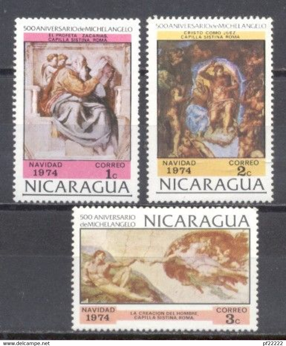 Nicaragua, 1974,Navidad, 500º Aniversario De Miguel Angel , Nuevos - Chile