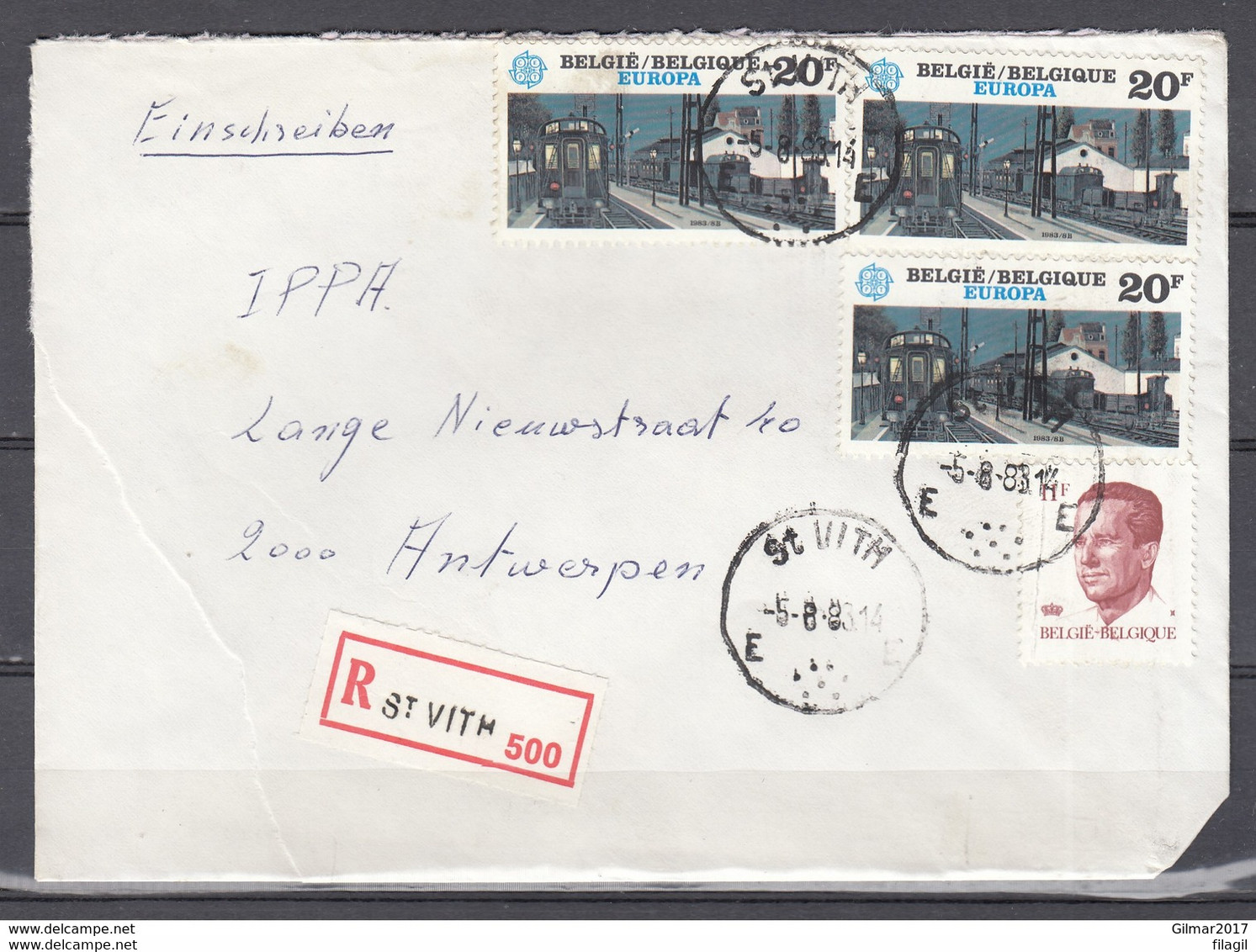 Aangetekende Brief Van St Vith Naar Antwerpen - 1981-1990 Velghe