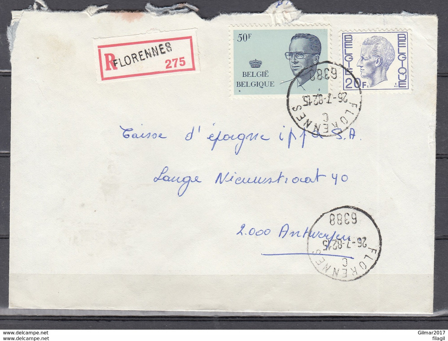 Aangetekende Brief Van Florennes Naar Antwerpen - 1970-1980 Elström