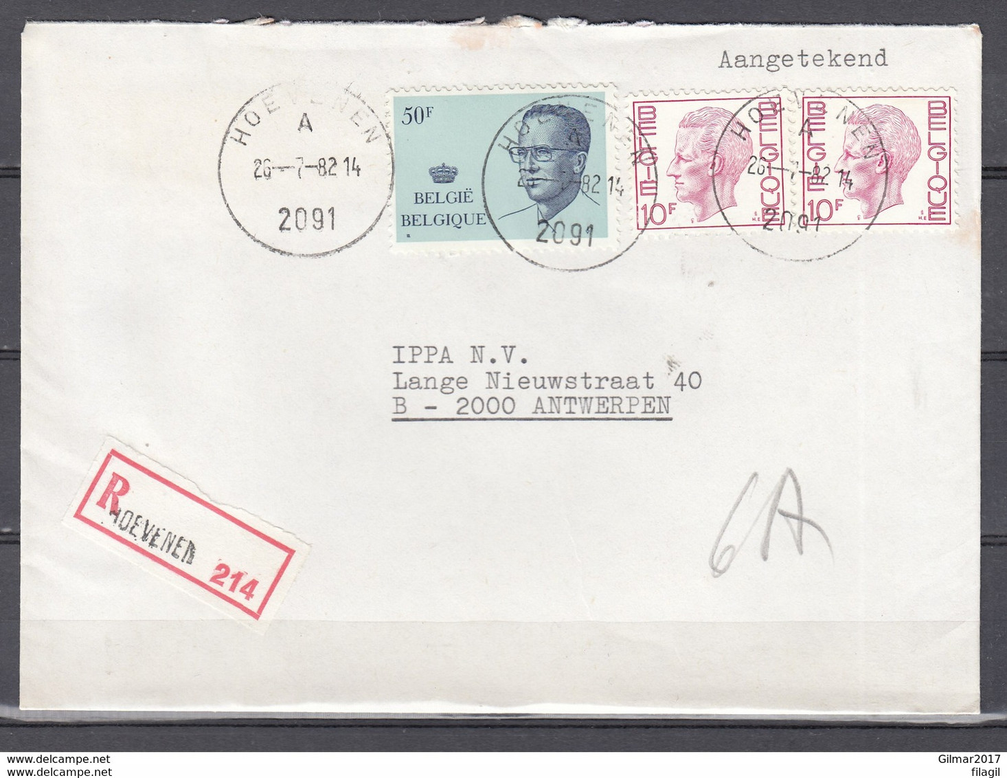Aangetekende Brief Van Hoevenen Naar Antwerpen - 1970-1980 Elström