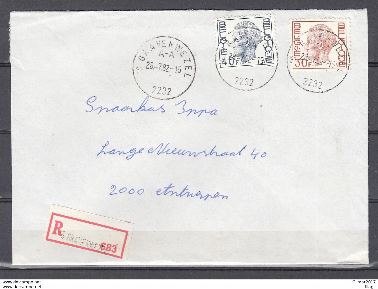 Aangetekende Brief Van S Gravenwezel Naar Antwerpen - 1970-1980 Elström