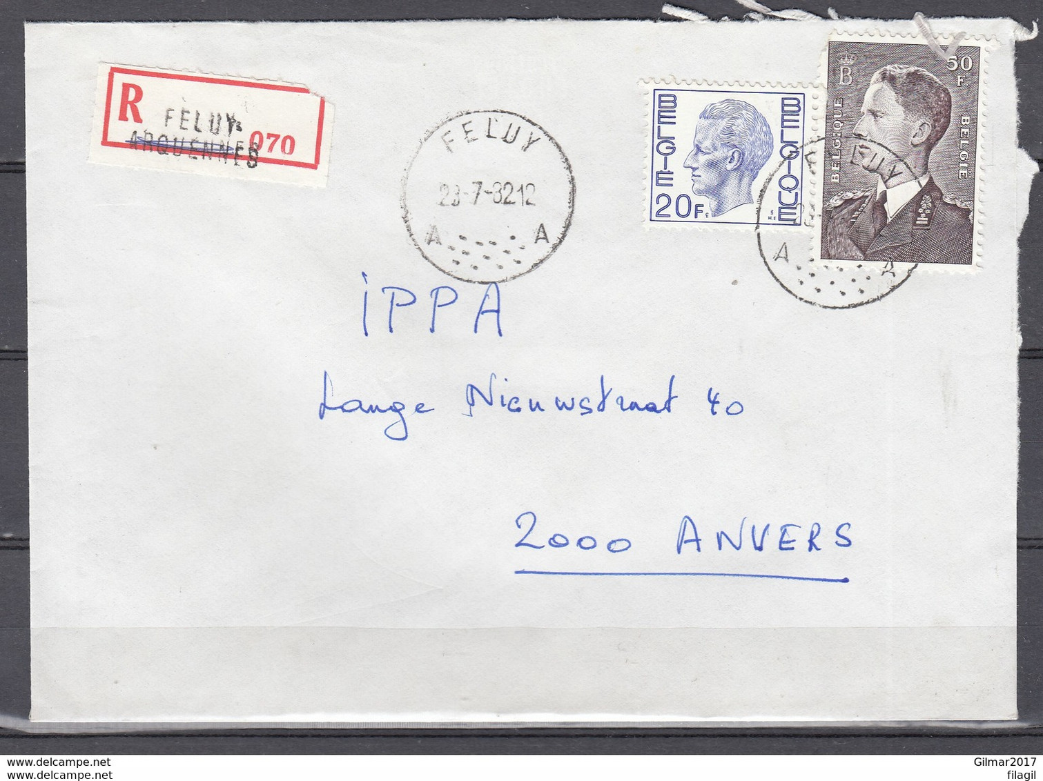 Aangetekende Brief Van Feluy Naar Anvers - 1970-1980 Elström