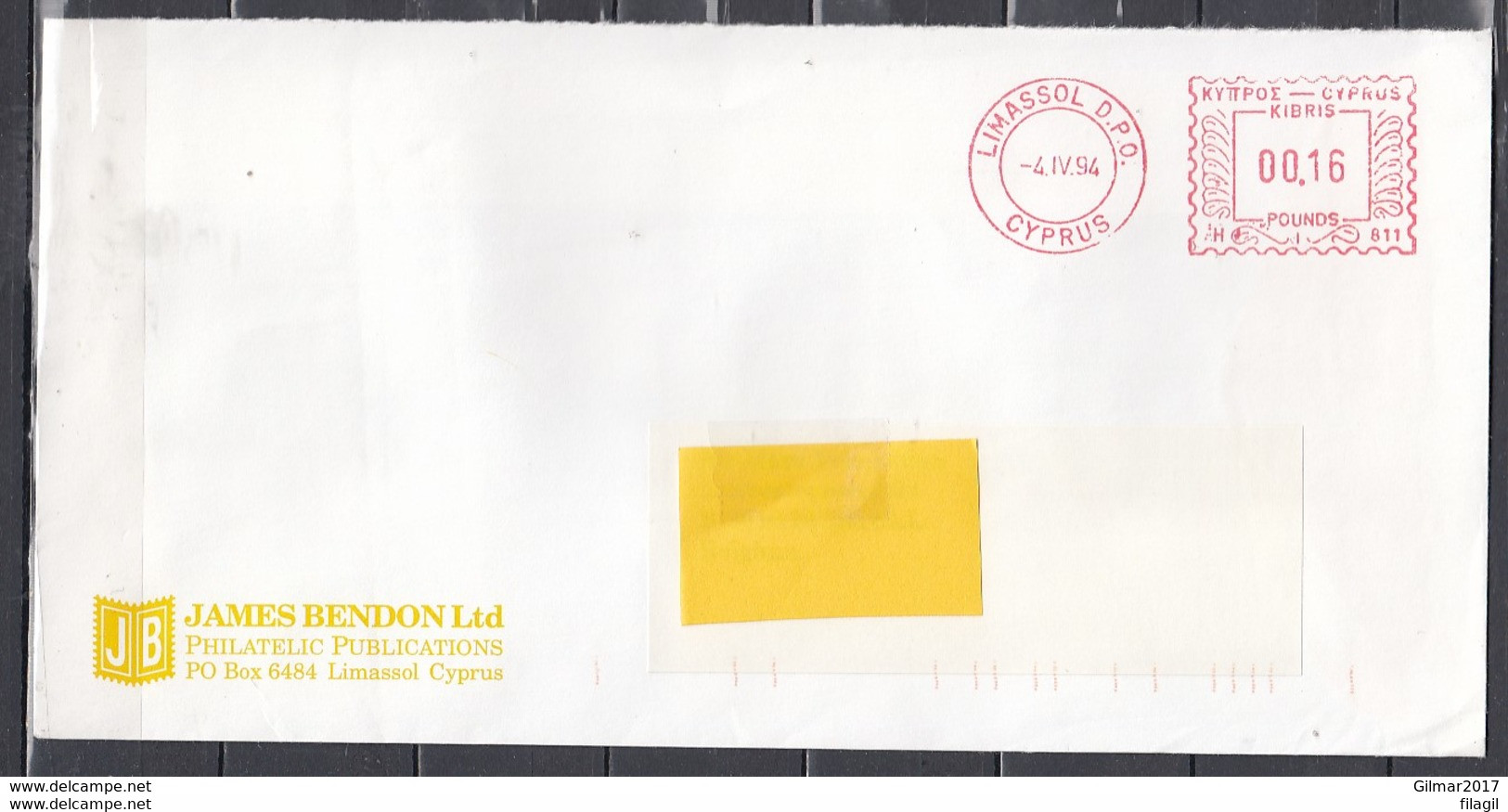 Brief Van Limassol Cyprus Naar Mortsel - Postmarks - EMA (Printer Machine)