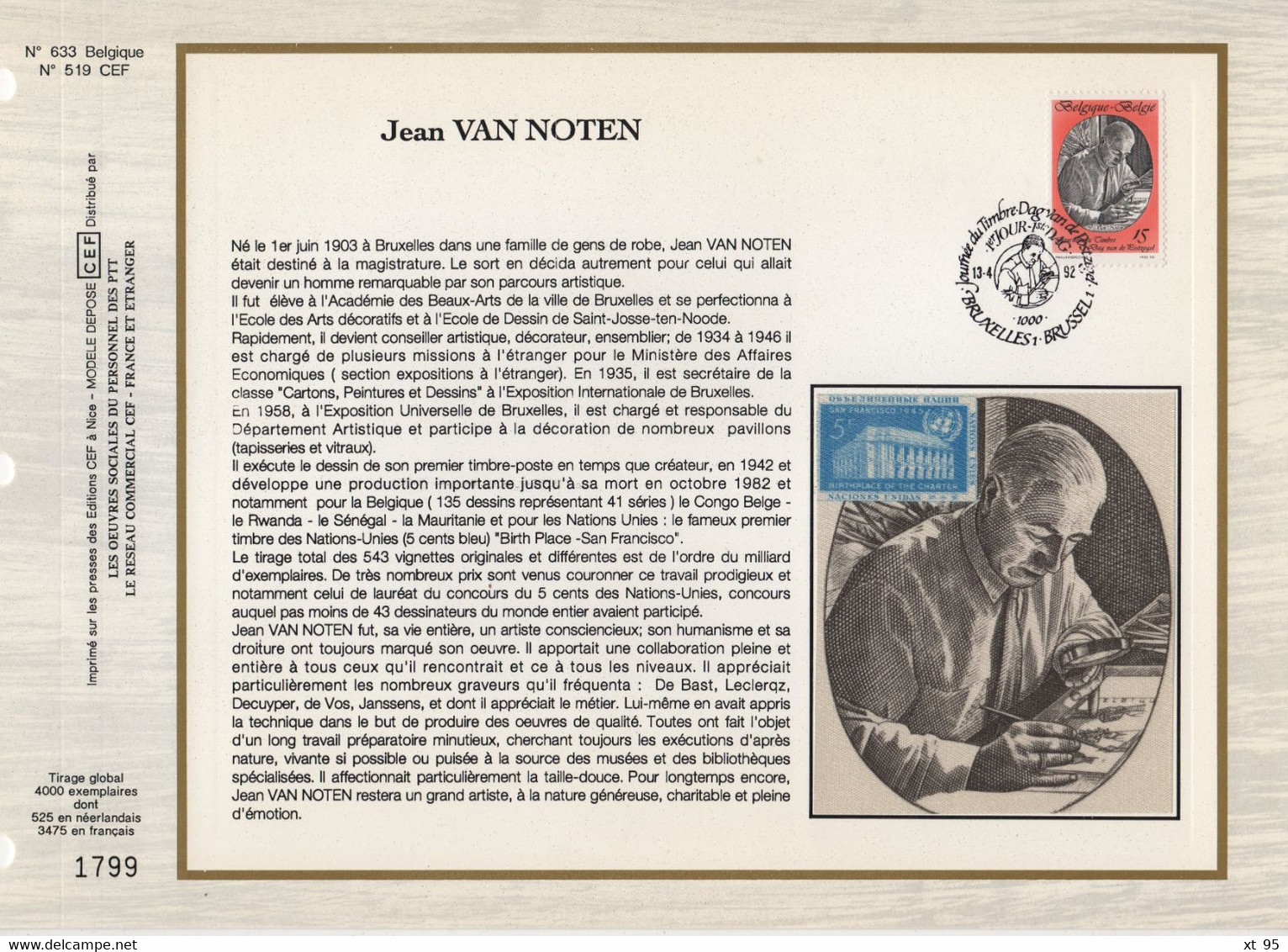 Belgique - CEF N°633 - Jean Van Noten - 1991-2000