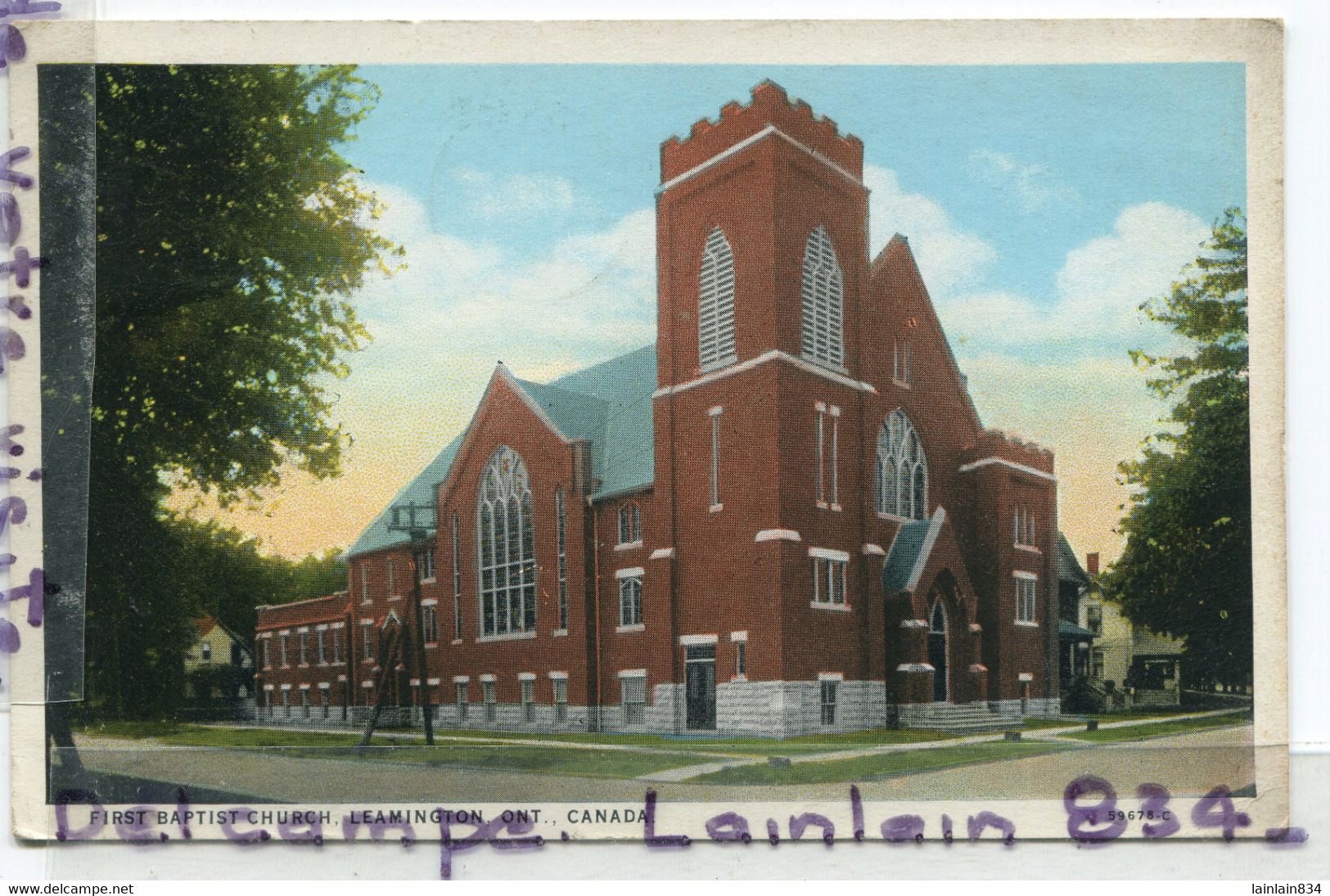 -First Baptist Church - LEAMINGTON. ONT. Canada, écrite, 1930, épaisse, Coins Ok, TBE, Scans. - Andere & Zonder Classificatie