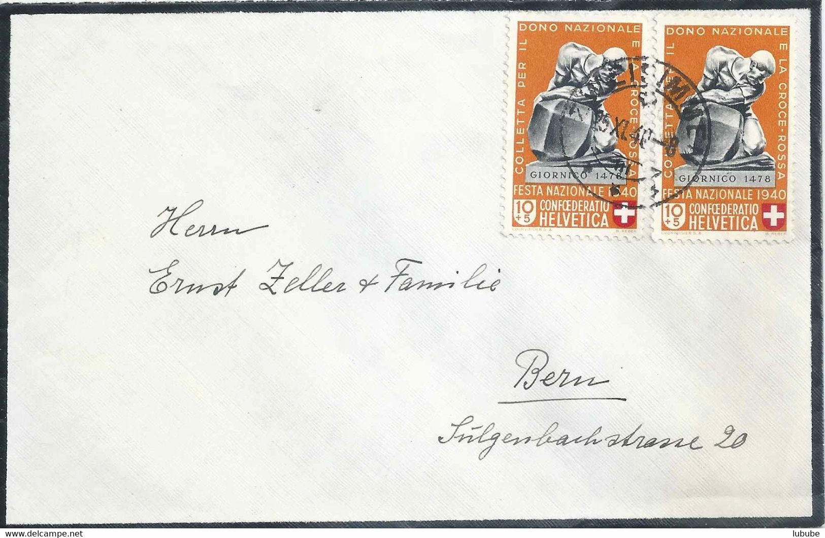 Trauerbrief  Zweisimmen - Bern  (Pro Patria Frankatur)         1940 - Storia Postale