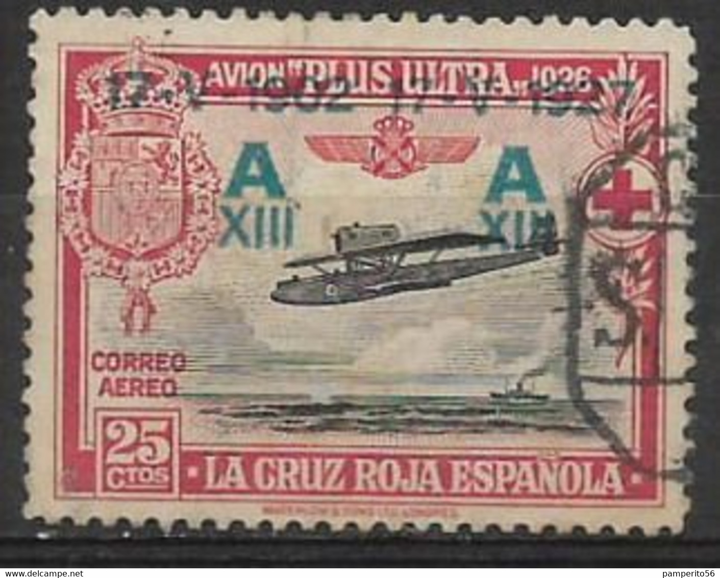 ESPAÑA - Año 1927 **XXV Coronación De Alfonso XIII** Correo Aéreo - Edifil 367 - Oblitérés