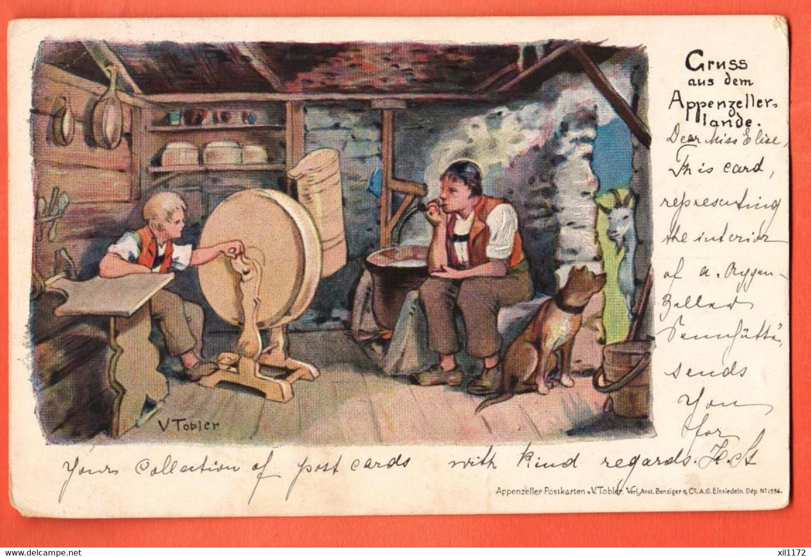 ZNC-32  Litho Gruss Aus Dem Appenzeller-Lande. V. Tobler. Pionier. Gelaufen Nach Scotland In 1899, Marke Fehlt. - Appenzell