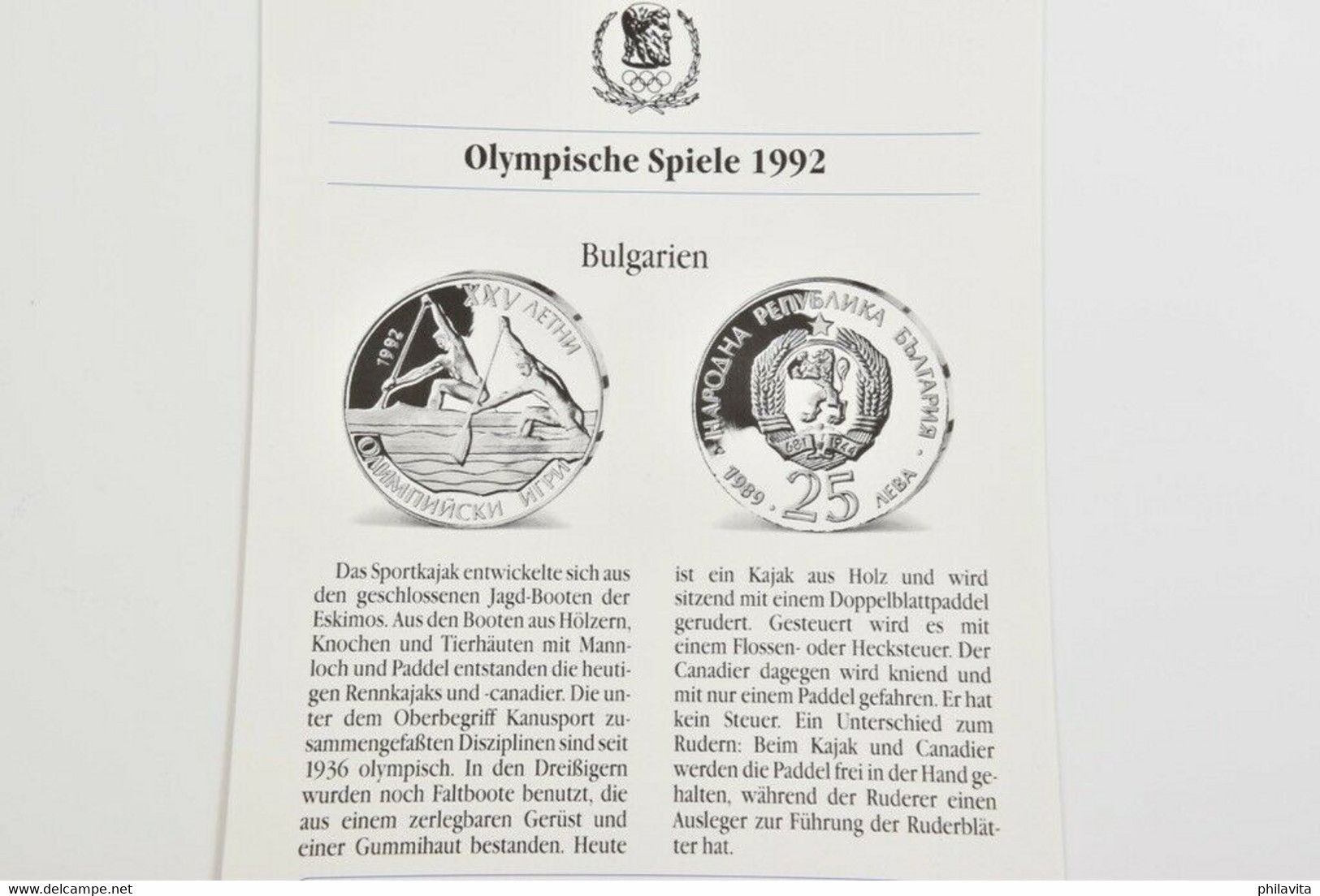 1989 Bulgaria Silver Coin Olympic Games In Barcelona 1992 Canue /Kajak  Rawing 23,38 G PP Certificat MDM Sport - Bulgaria