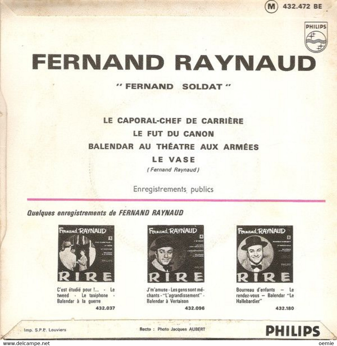 FERNAND  RAYNAUD  ° FERNAND SOLDAT  / POCHETTE PAPIER RARE - Humour, Cabaret