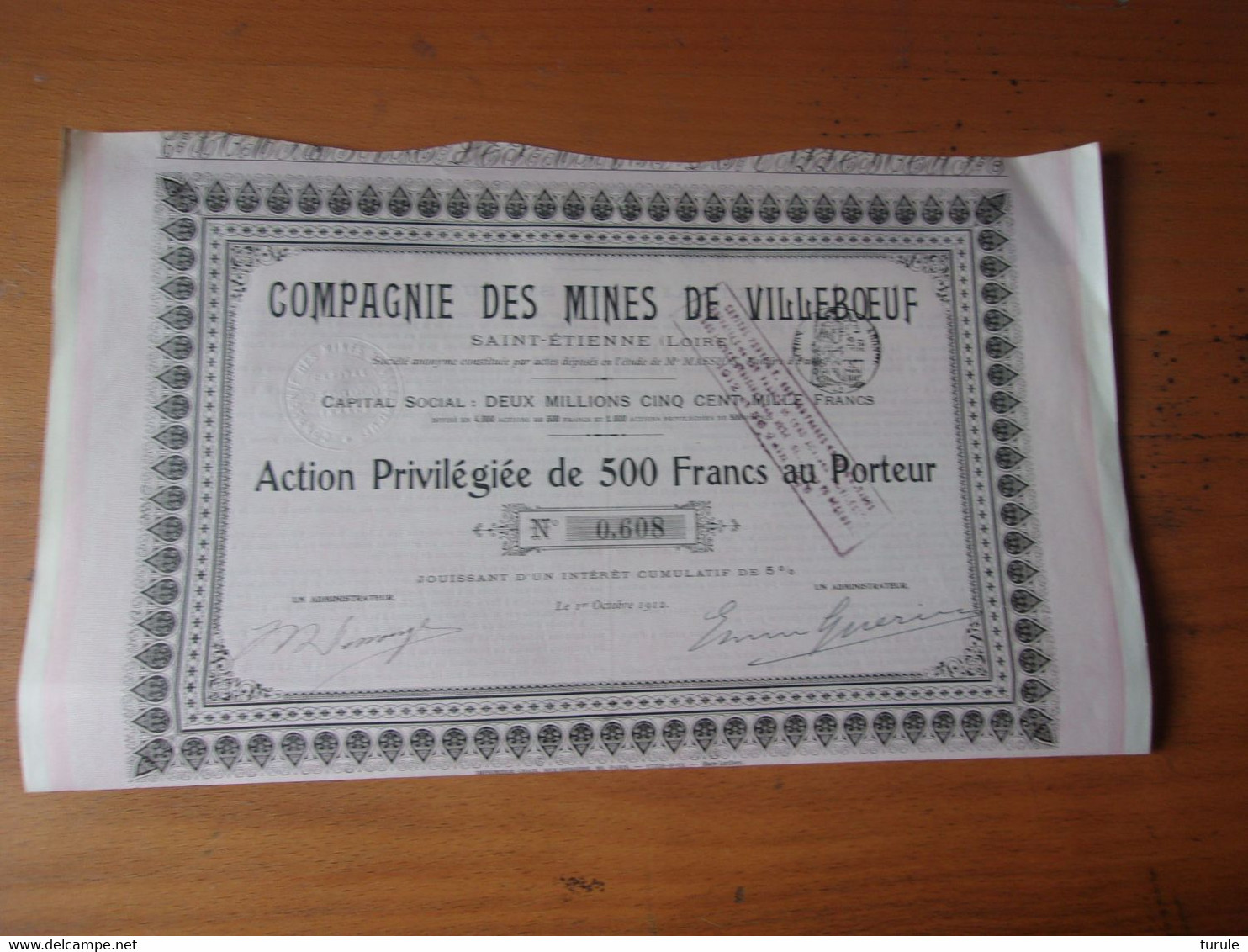 MINES DE VILLEBOEUF (saint Etienne,loire) 1912 - Altri & Non Classificati