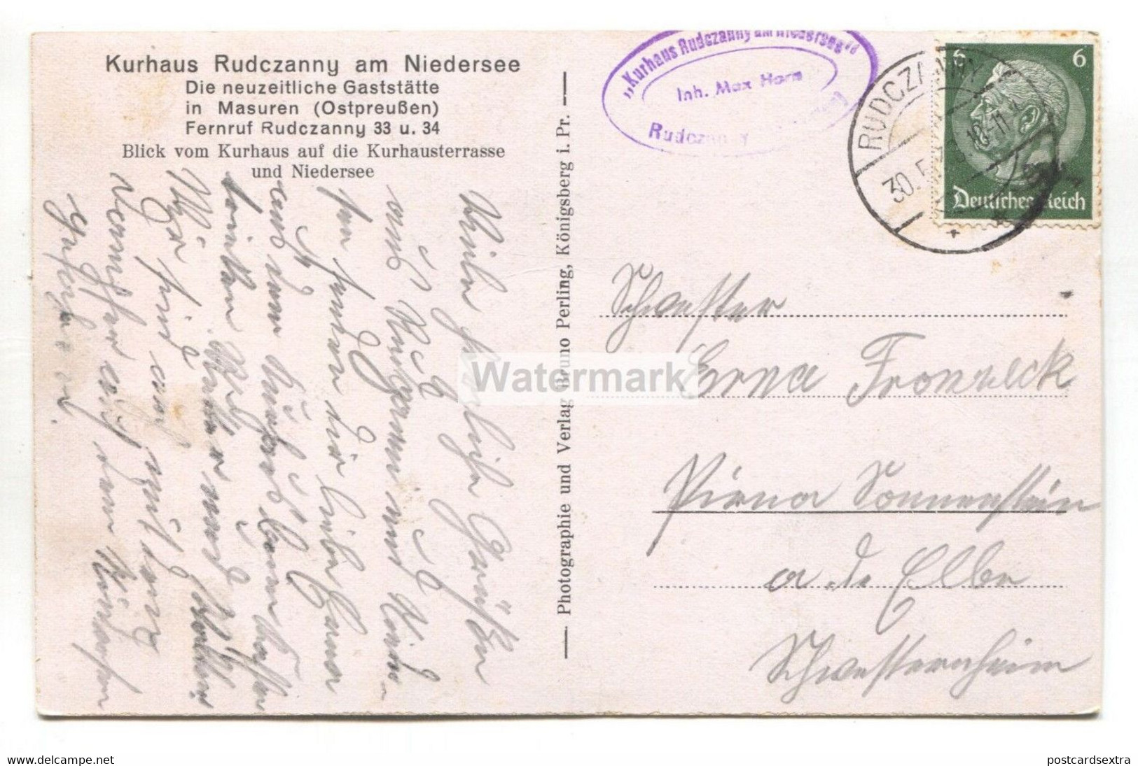 Masuren - Blick Vom Kurhaus Rudczanny Auf Den Niedersee - 1938 Used Postcard - Was Germany, Now In Poland - Pologne