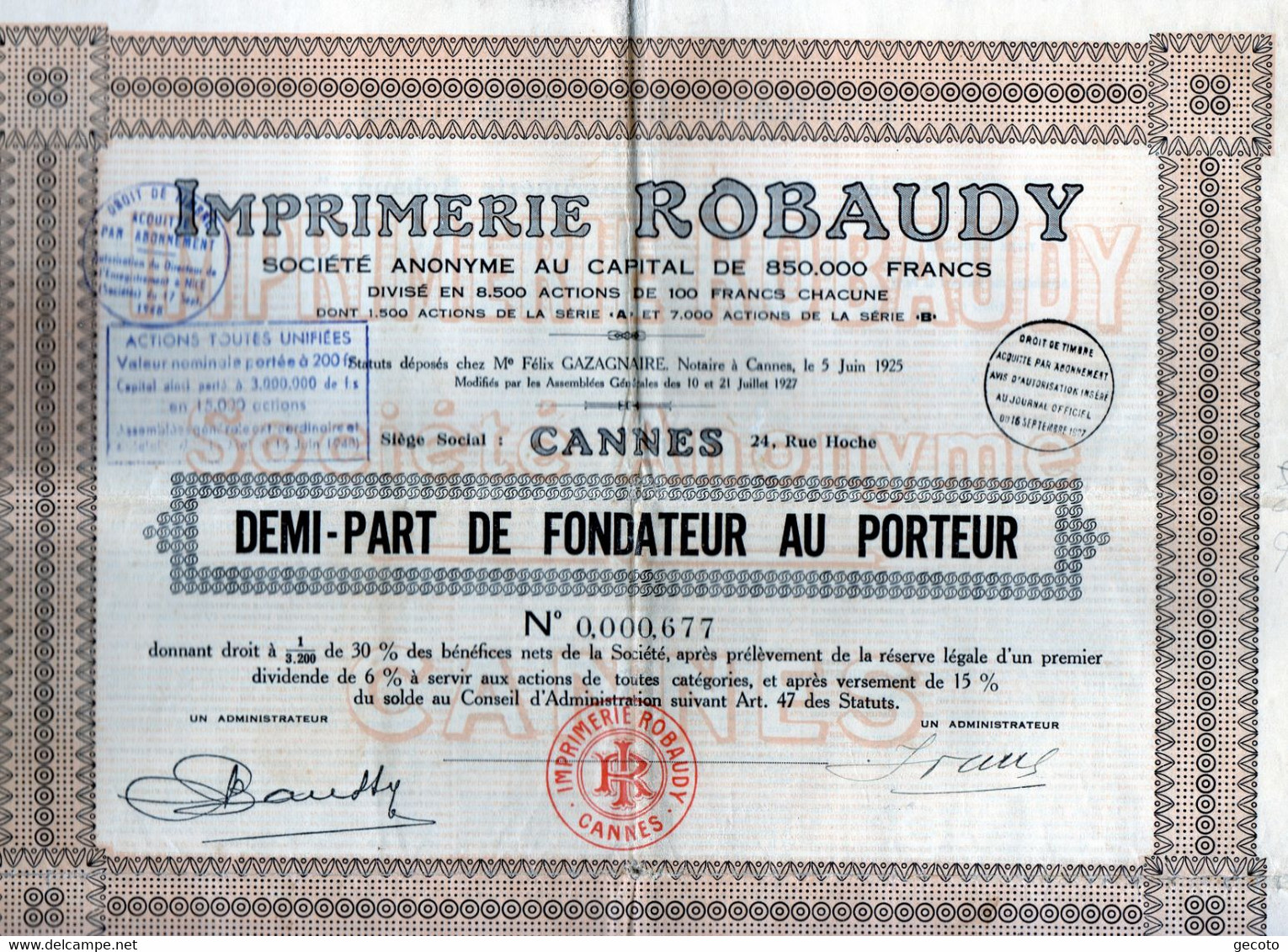 Imprimerie Robaudy Cannes En 1925 - Toerisme