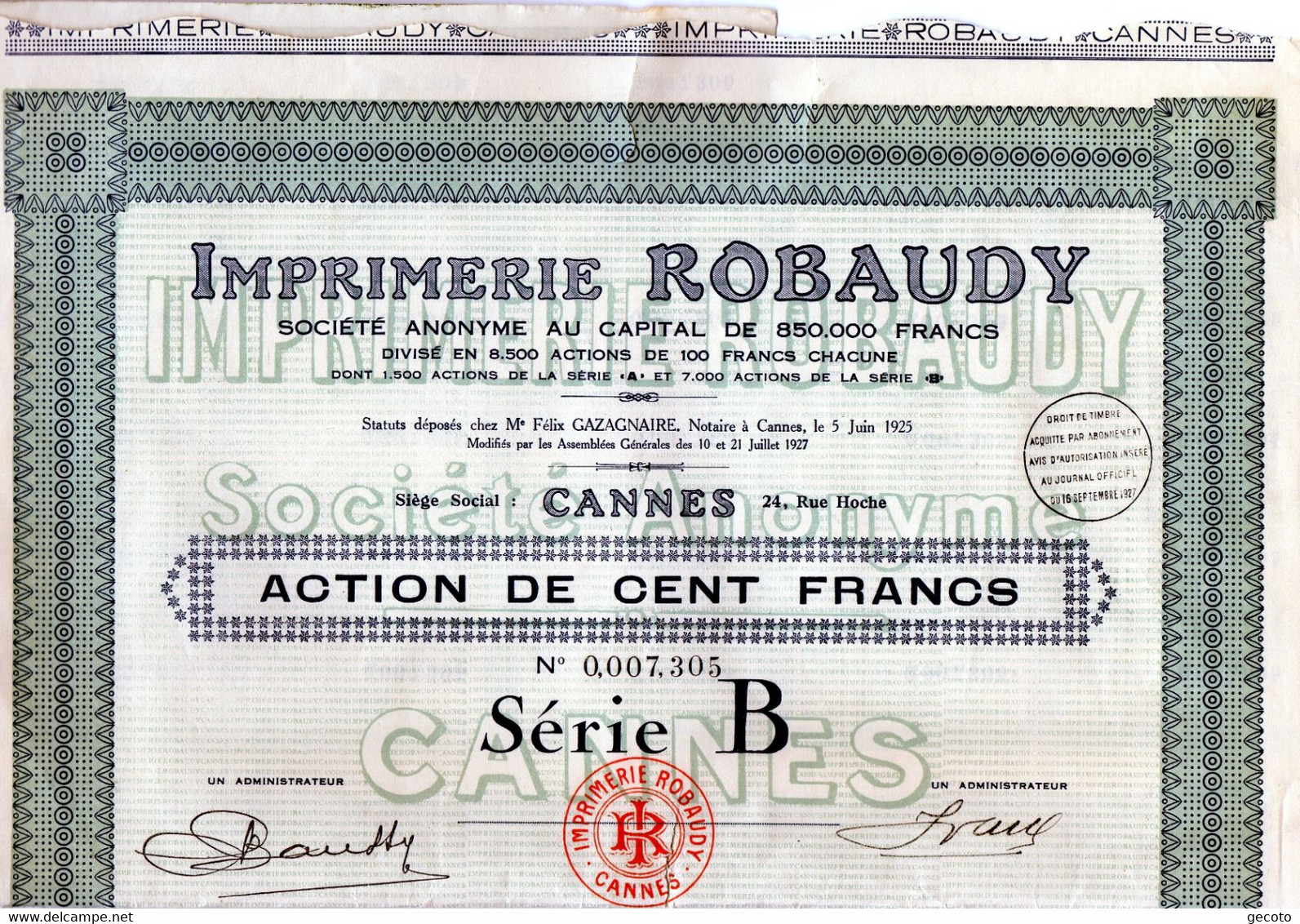 Imprimerie Robaudy Cannes En 1925 - Toerisme