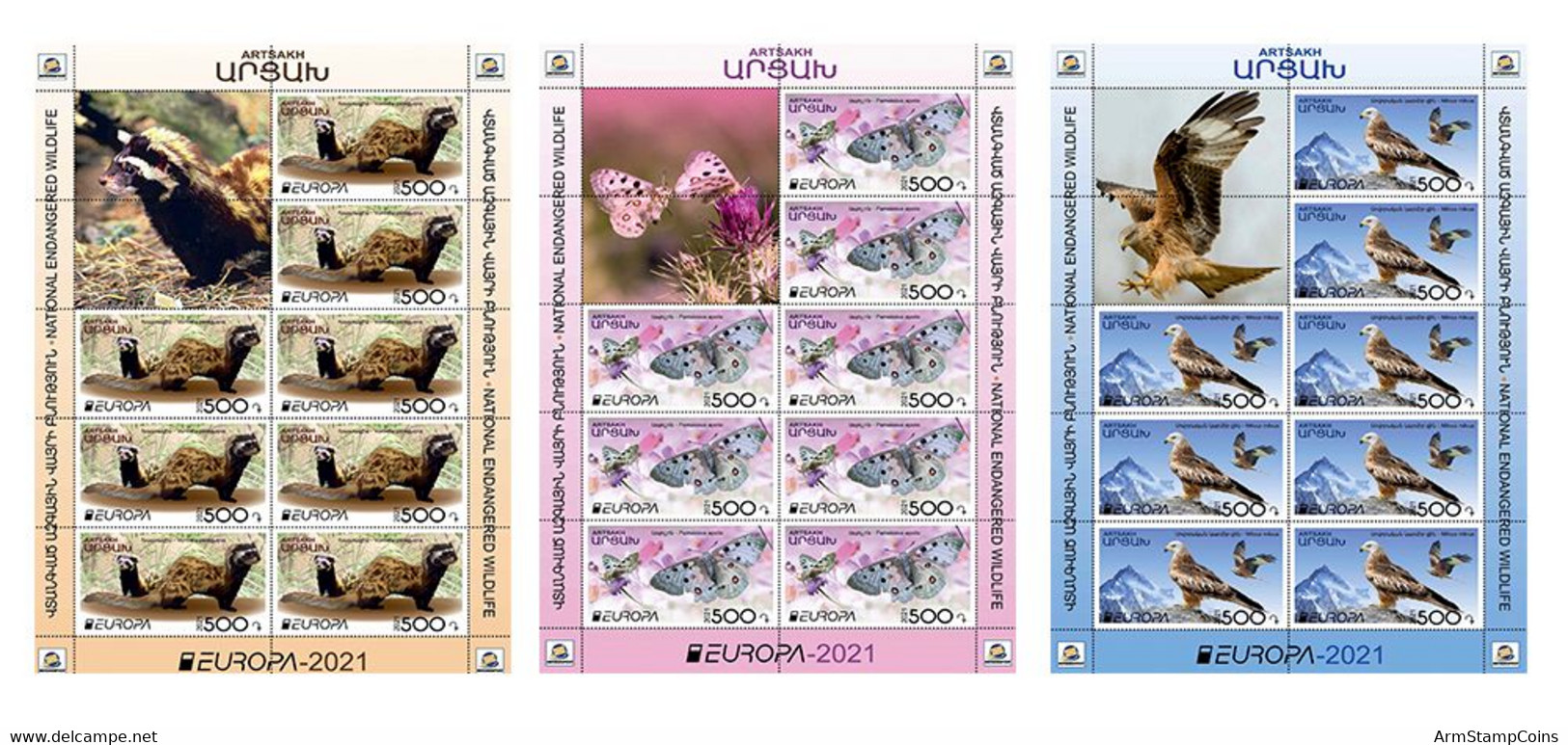 Artsakh - Karabakh - Armenia - 2021 MNH** Mi 231-233 Europa Fauna Marbled Polecat, Butterfly, Eagle - Armenien