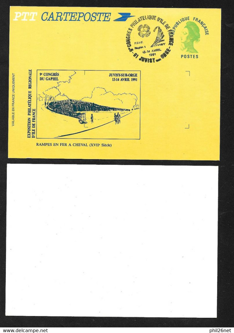 Entier Postal 2484A-CP Carte Postale Repiquée Exposition Philatélique Îe De France Gaphil Juvisy/ Orge Avril 1991 Neuve - Overprinter Postcards (before 1995)