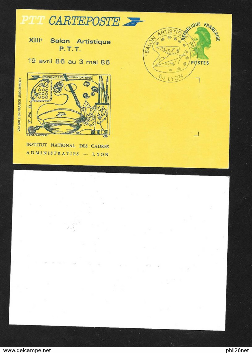 Entier Postal 2484A-CP Carte Postale Repiquée XIIIème Salon Artistique  PTT Cachet Illustré Lyon 19/4 Au 3/5/1986 Neuve - Cartes Postales Repiquages (avant 1995)