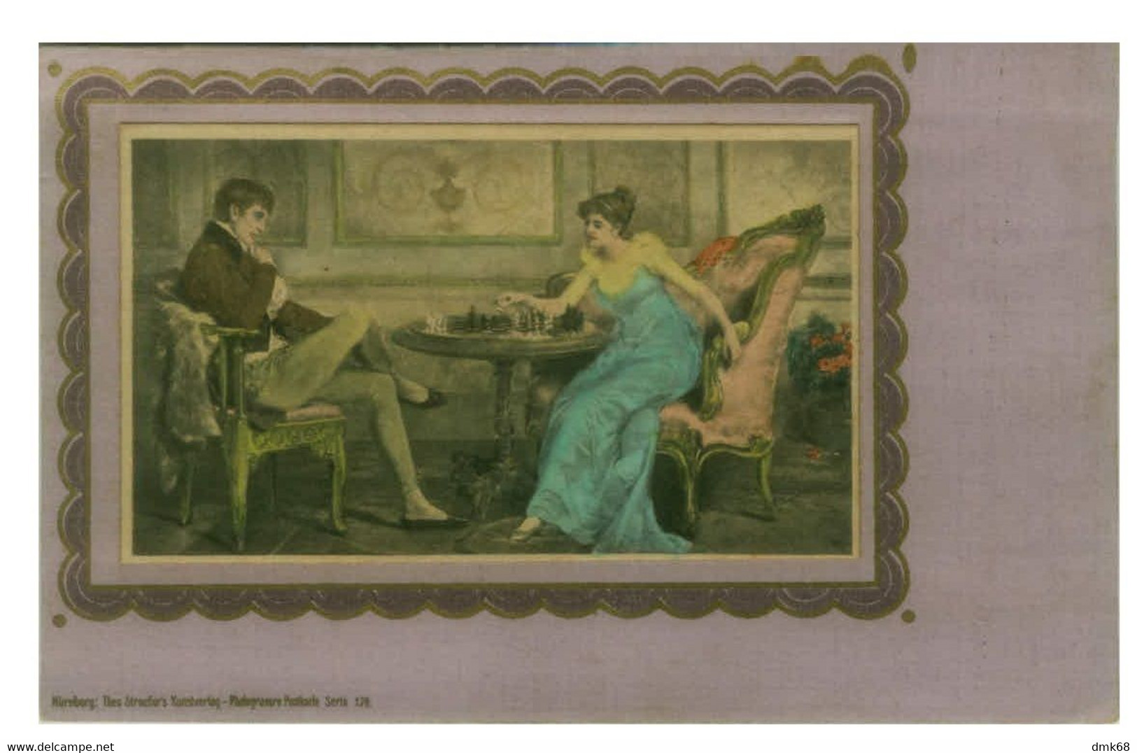 THEO STROEFER EMBOSSED POSTCARD 1900s  COUPLE PLAY CHESS - SERIE 170 (BG1223) - Sonstige & Ohne Zuordnung