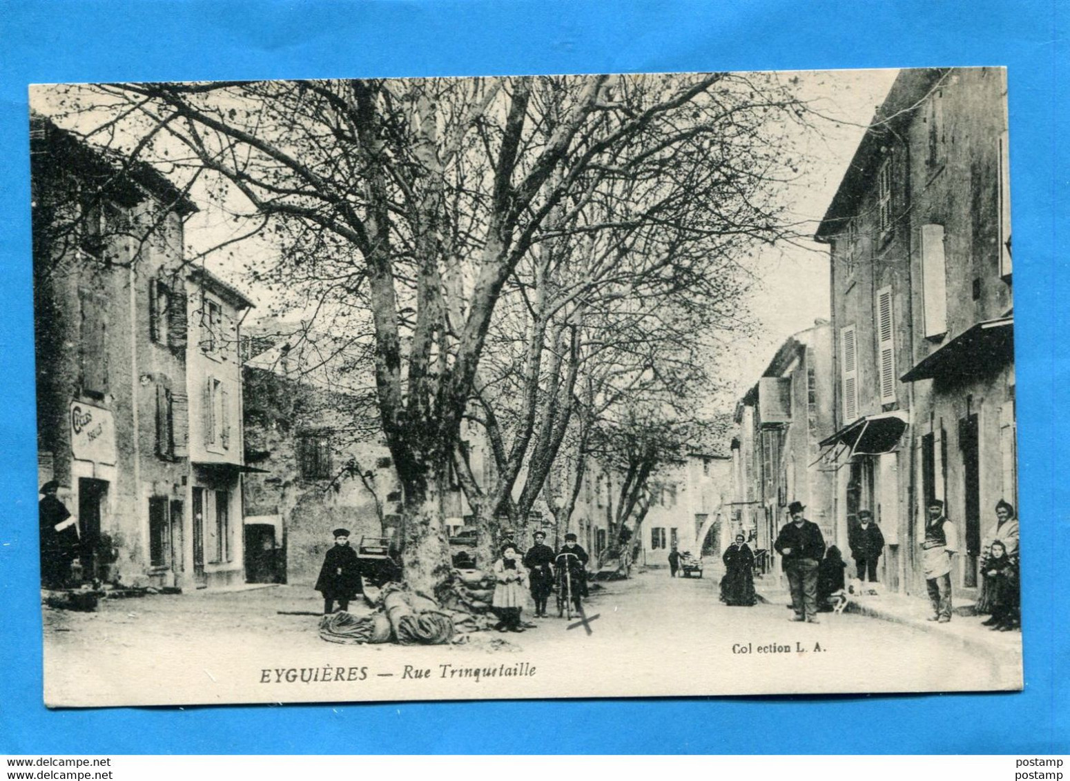 EYGUIERES-Rue Trinquetaille- Beau Plan Animé-commerces-cycles-café Années 1910-20-édition  L A - Eyguieres