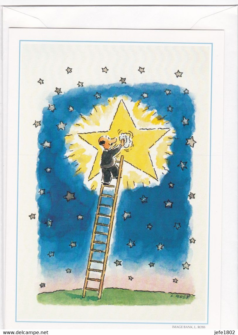 Postogram 098 / 96 - Mannetje Op Ladder - L. Ross Image Bank - Cleaning Star - Postogram