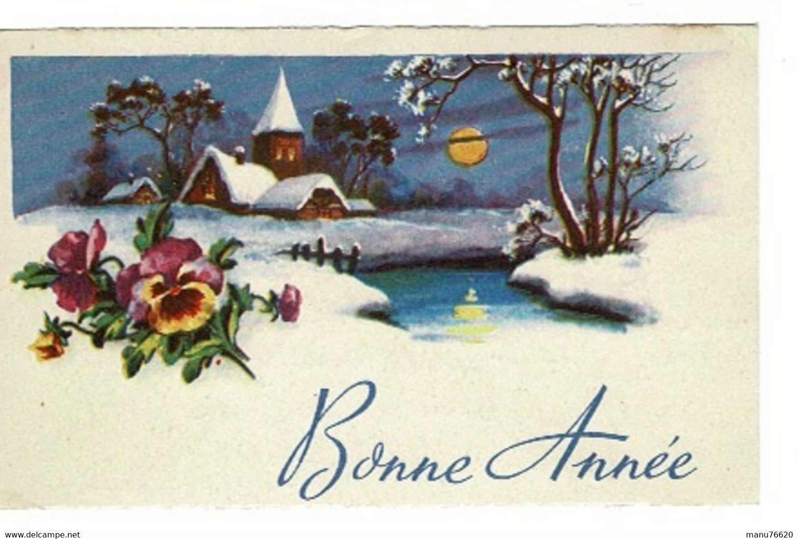 CARTE VOEUX ET BONNE ANNEE- église Sous La Neige, Saint Cyr Du Bailleul, Manche - 1955 - - Nouvel An