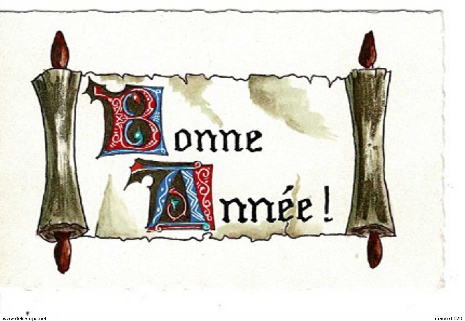 CARTE VOEUX ET BONNE ANNEE- Parchemin Bonne Année. - Neujahr