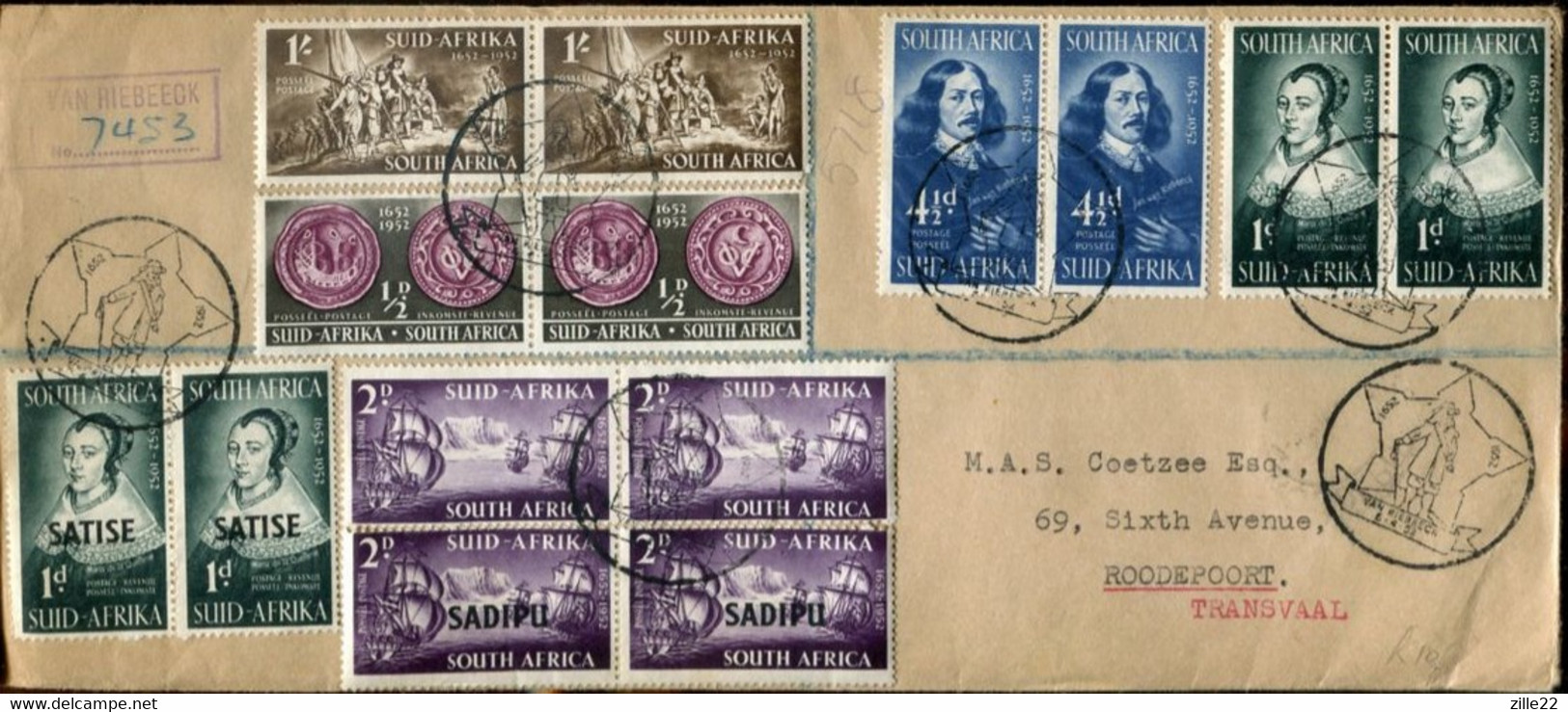 South Africa Südafrika Mi# 224-8 + 229-30 Used On Letter Or FDC -  Jan Anthoniszoon Riebeeck - Settlers From Netherlands - FDC