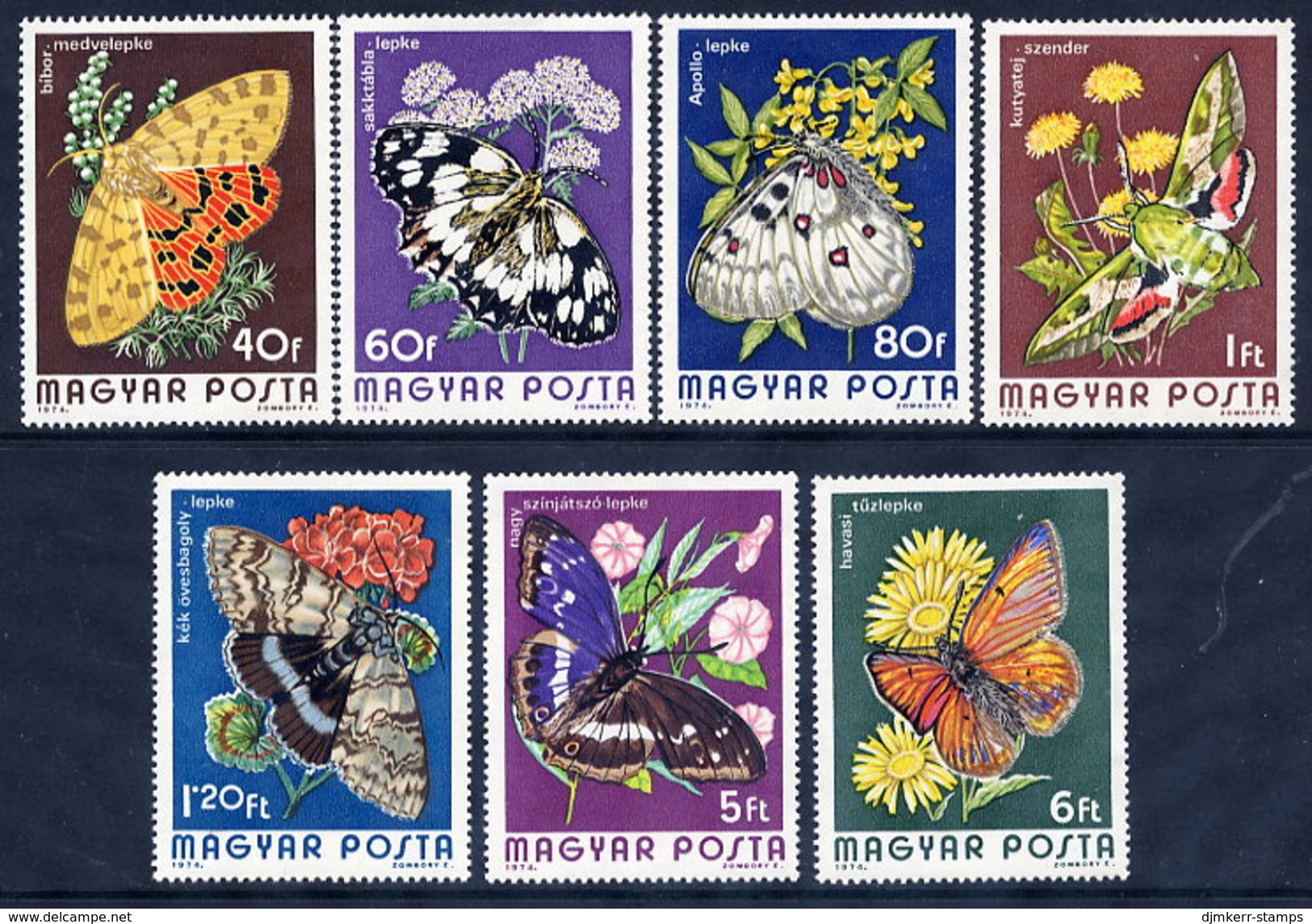 HUNGARY 1974 Butterflies Set MNH / **.  Michel 2994-3000 - Unused Stamps