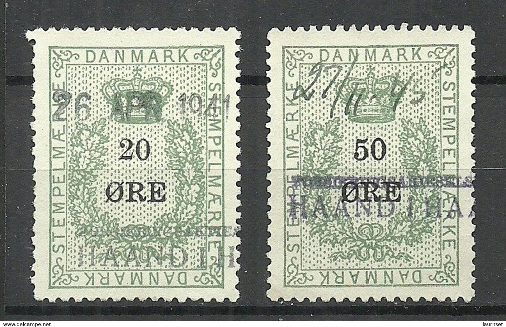 DENMARK Dänemark O 1941 & 1945 Tax Stempelmarken Documentary Taxe Revenue Samps - Revenue Stamps