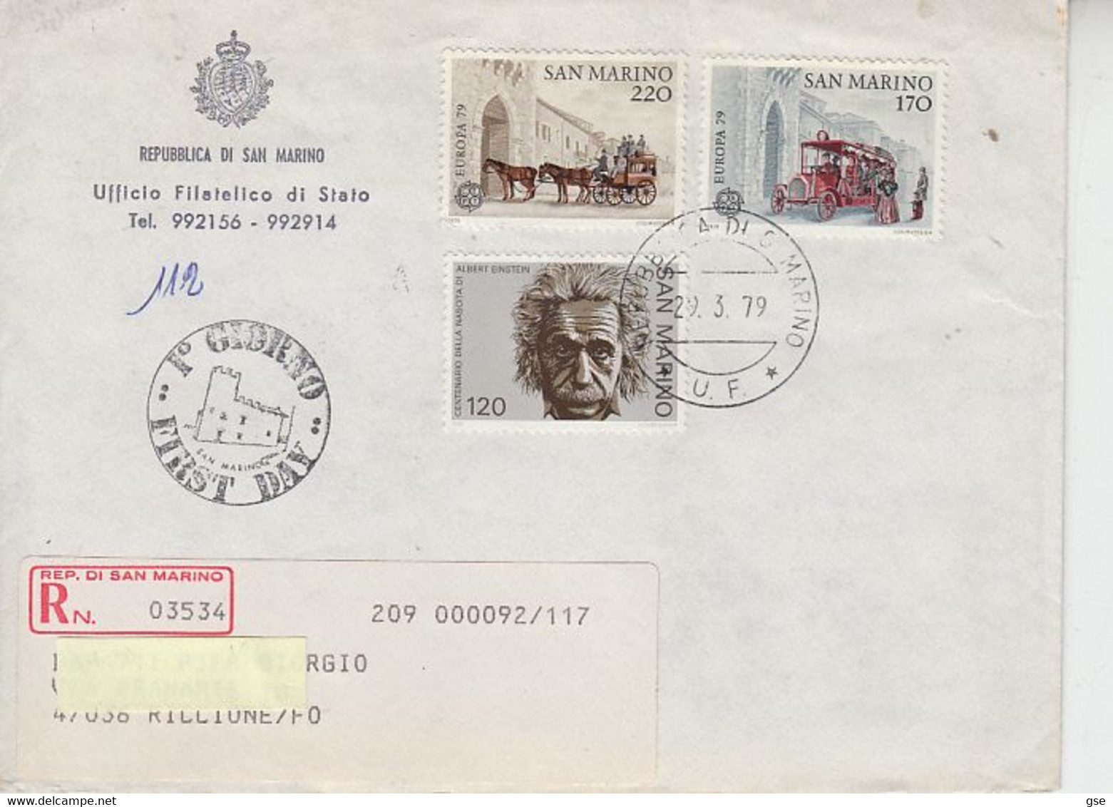 SAN MARINO  1979 -  Unificato 1016 (Einstein) - 1017/8 (Europa) -.- - Storia Postale
