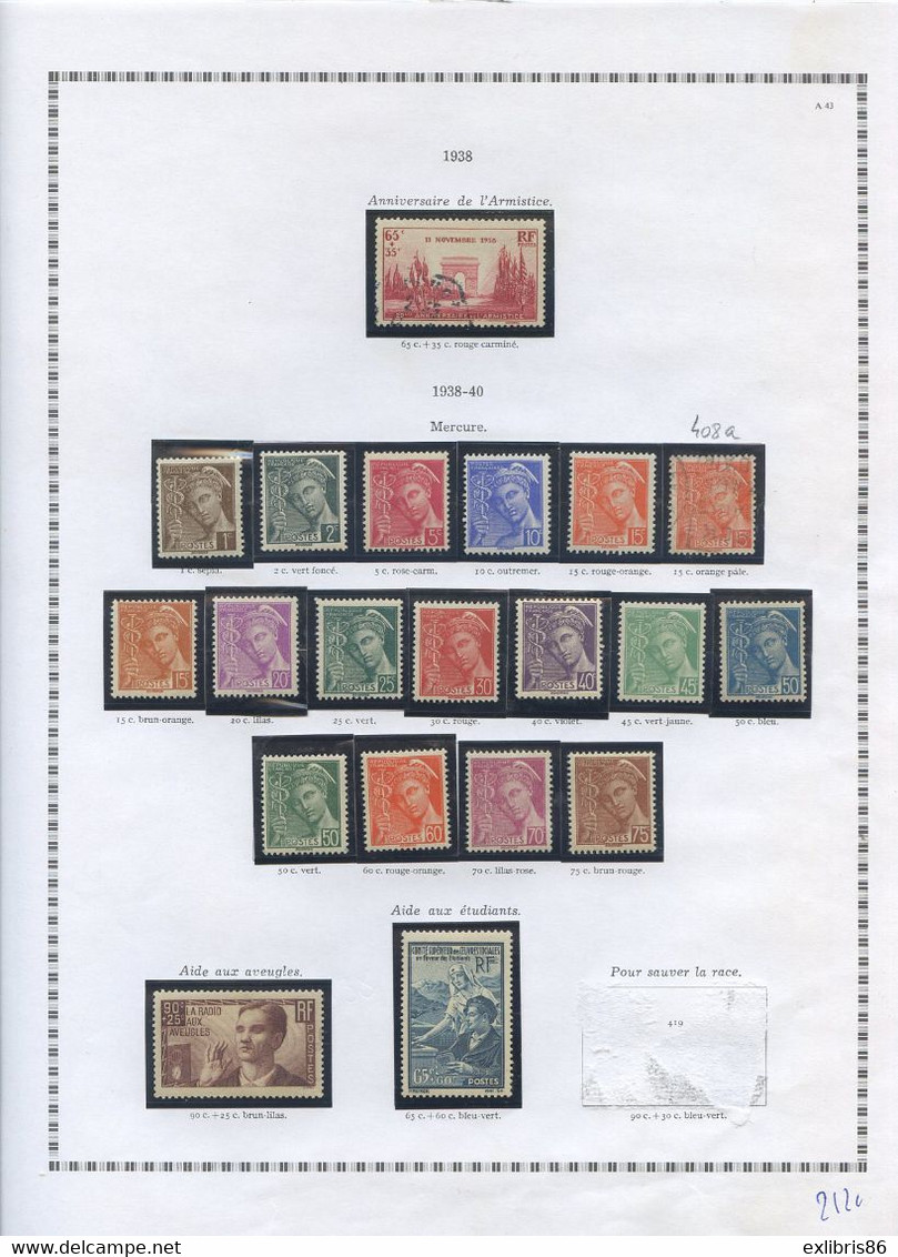 Réfalbi1604/// ANNEE 1938 COMPLETE ...52 TIMBRES  A PRIX TRES DOUX.................LES NEUFS SONT CHARNIERE - Other & Unclassified