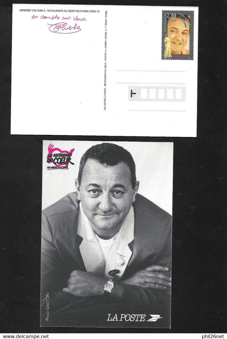France  Entier 2902-CP1    Coluche Illustré Les Restaurants Du Coeur   " On Compte Sur Vous"    Neuf  B/ TB   - Standard Postcards & Stamped On Demand (before 1995)