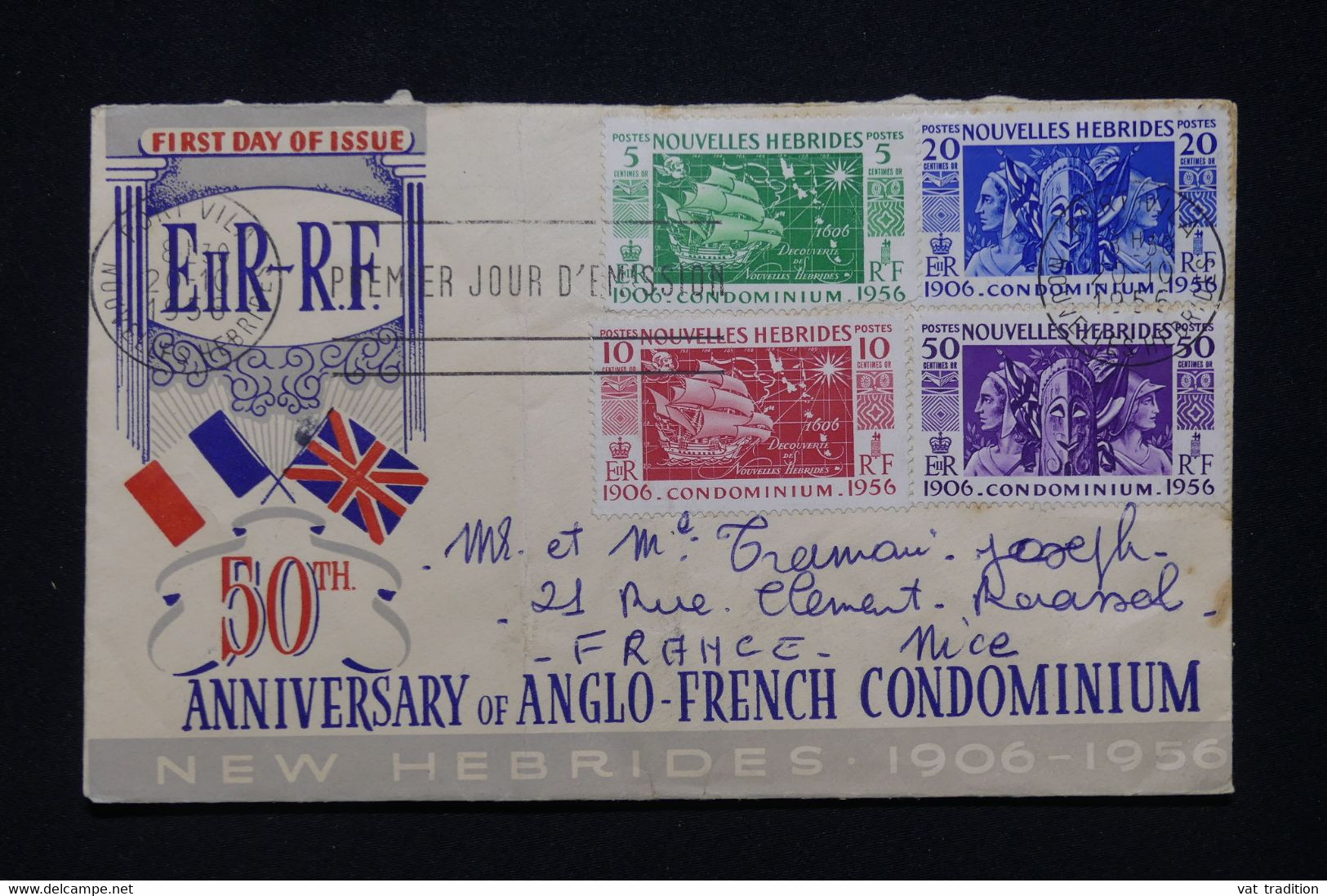 NOUVELLES HÉBRIDES - Enveloppe FDC En 1956 - Condominium Franco / Anglais - L 95934 - FDC