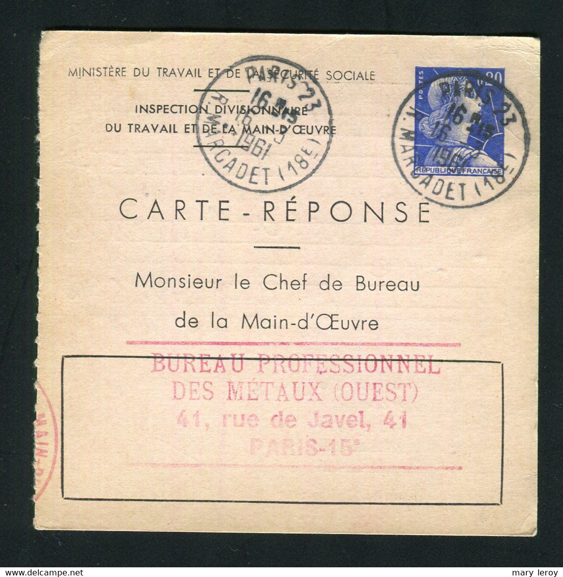 Entier Carte Réponse Marianne Muller 20 Centimes Bleu Storch E1 - Buoni Risposte