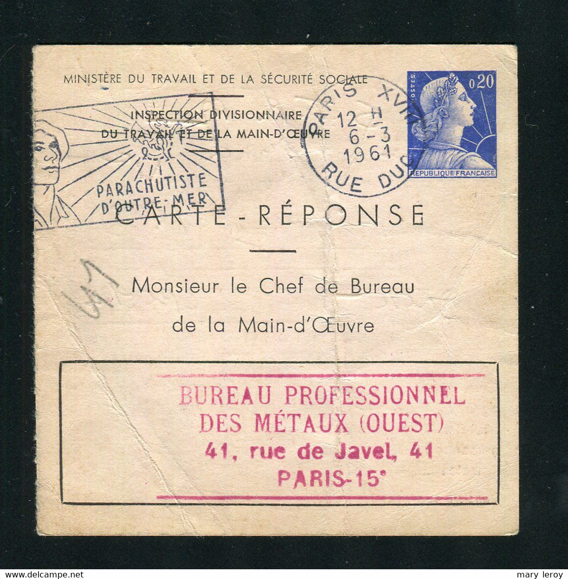 2 Entiers Carte Réponse Marianne Muller 20 Centimes Bleu Storch E1 - Buoni Risposte