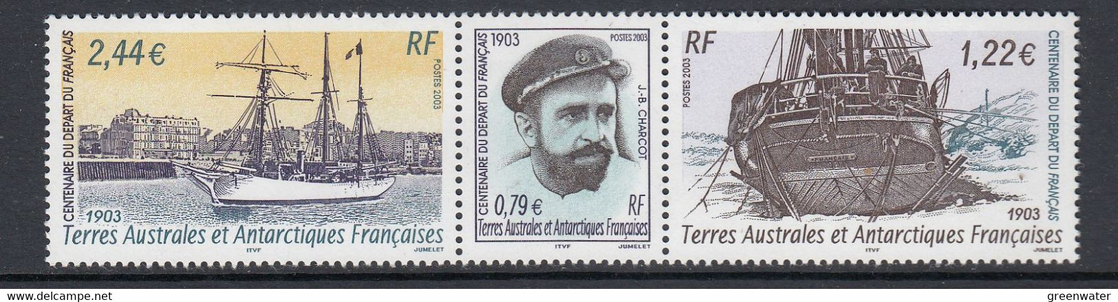 TAAF 2003 Centenaire Du Depart Du Francais Strip 3v** Mnh (51706A) - Blocs-feuillets