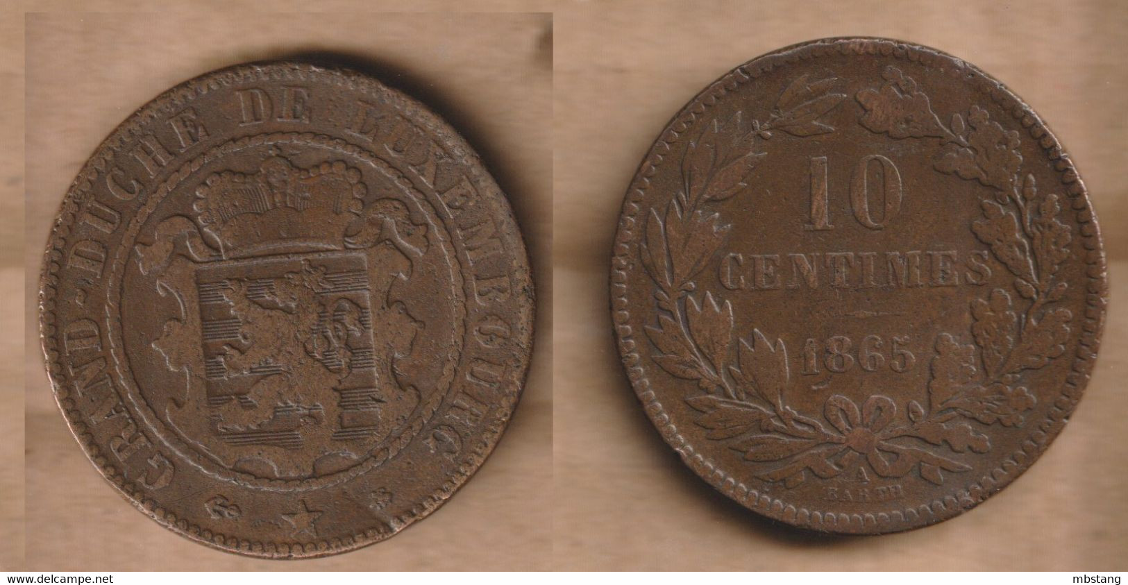 LUXEMBURGO  10 Centimes - 1865  Bronze • 10 G • ⌀ 31 Mm - Luxembourg