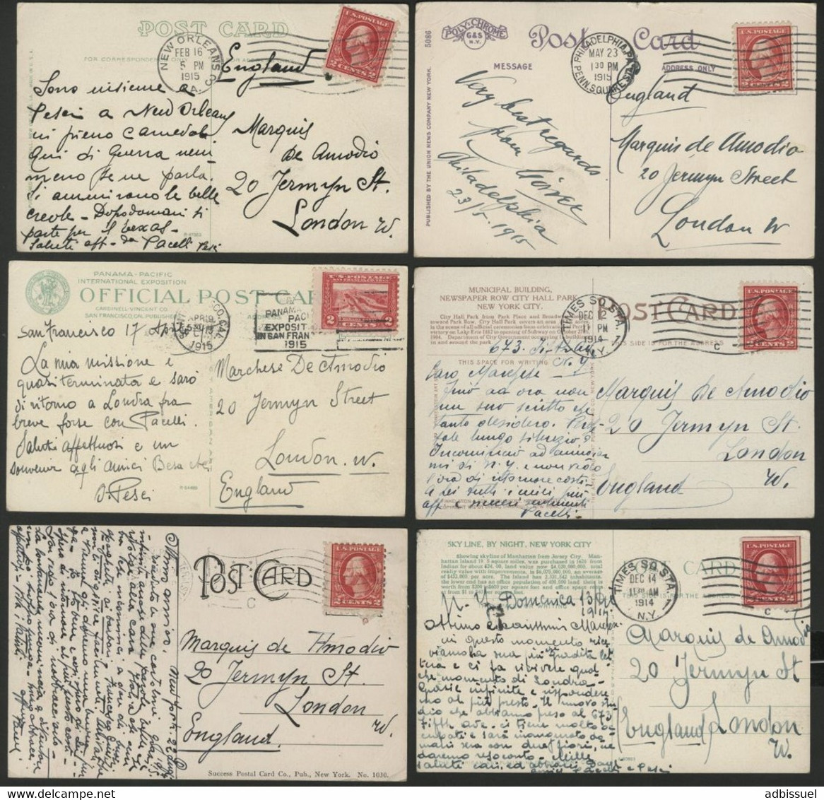 Set of 27 Postcards written in 1914 - 1915 with various themes. All written to the "Marquis De Amodio" in London.