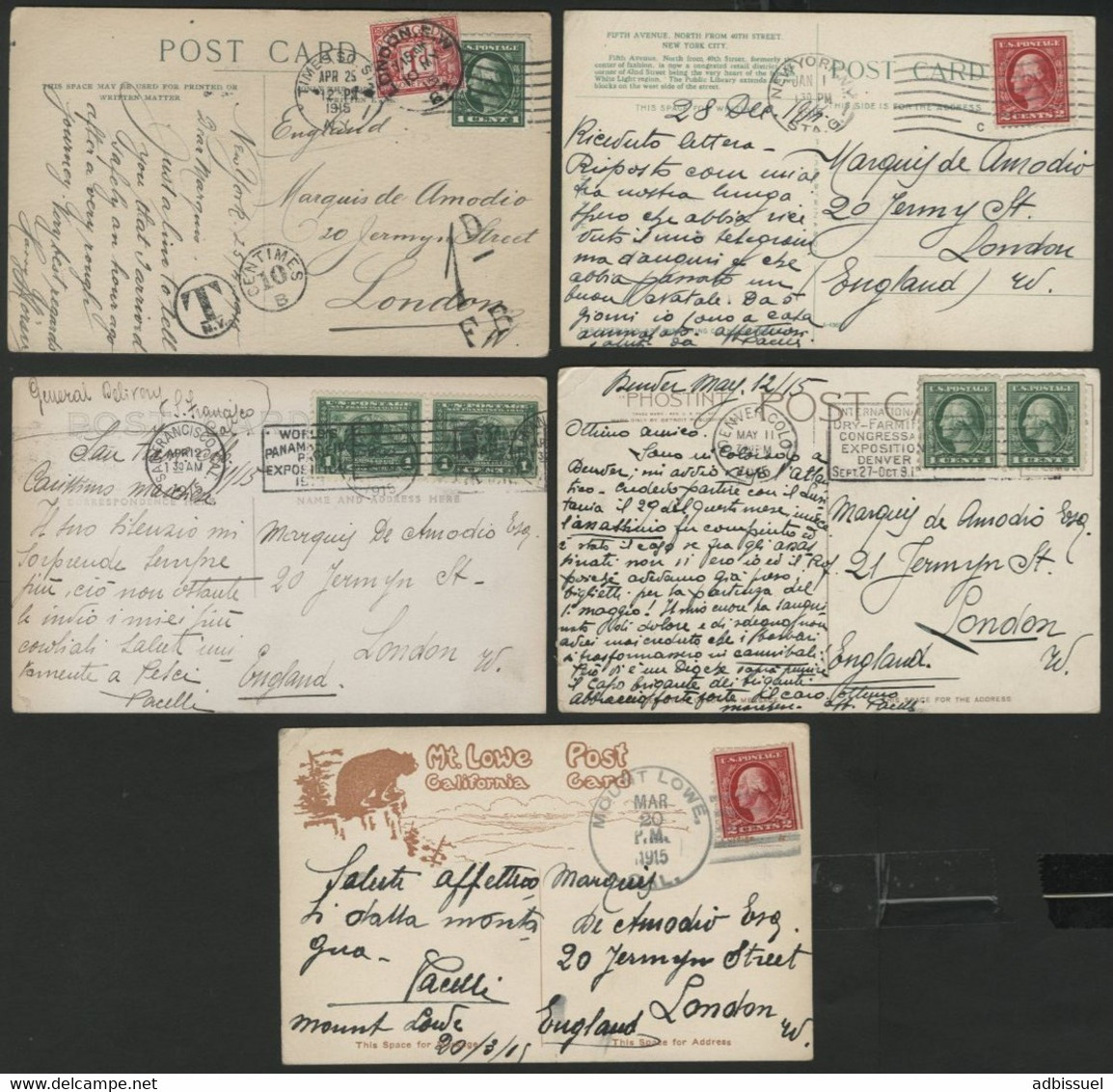 Set of 27 Postcards written in 1914 - 1915 with various themes. All written to the "Marquis De Amodio" in London.