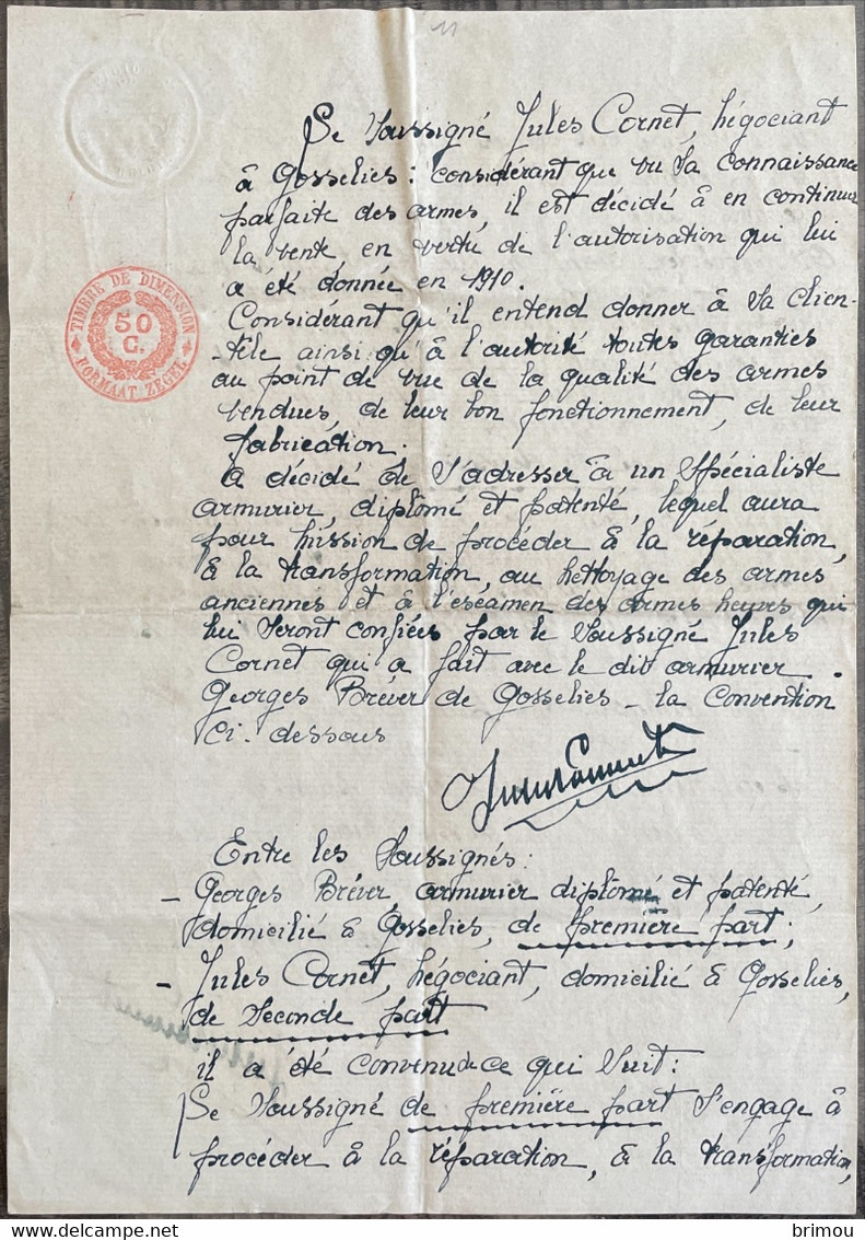 Gosselies, Lettre D’un Négociateur Des Armes, Année 1918. 2 Pages. - Historical Documents