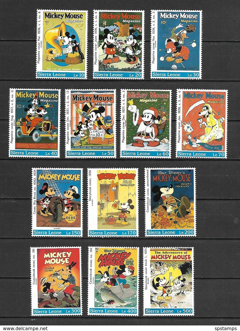 Disney Set Sierra Leone 1992 Mickey Mouse Magazines And Books MNH - Disney