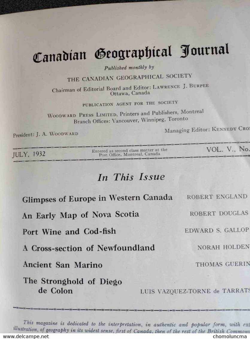 Canadian Geographical 1932 J. Europe In Western Nova Scotia Port Wine & Cod Fish Newfoundland San Marino Diego De Colon - Aardrijkskunde