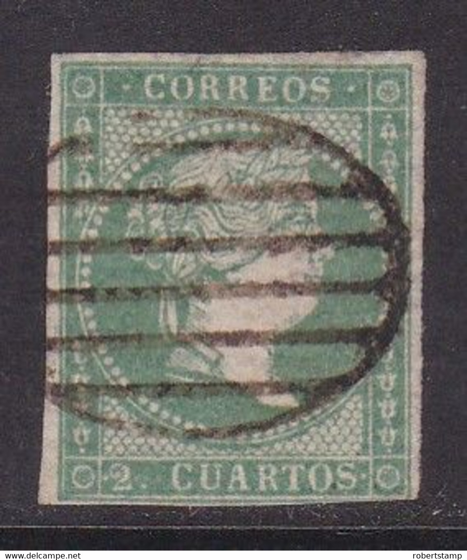 ESPAÑA 1855 - Isabel II Sello Usado 2 Cu. Verde Edifil Nº 43 Filigrana Líneas Cruzadas - Used Stamps