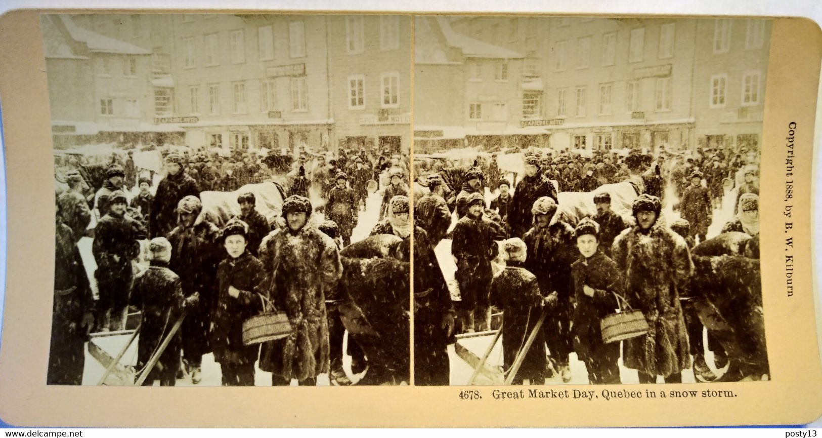 PHOTO STÉRÉO  CANADA - QUÉBEC - Grand Jour De Marché Sous La Neige - Superbe ! 1888 - TBE - Stereoscopio